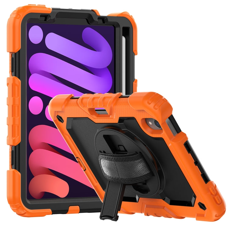 For iPad mini 6 Shockproof Silicone + PC Protective Tablet Case with Holder & Shoulder Strap & Pen Slot(Black + Orange) - iPad mini 6 Cases by buy2fix | Online Shopping UK | buy2fix