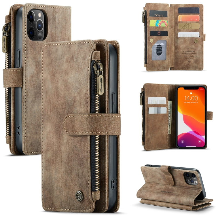For iPhone 12 / 12 Pro CaseMe-C30 PU + TPU Multifunctional Horizontal Flip Leather Case with Holder & Card Slot & Wallet & Zipper Pocket(Brown) - iPhone 12 / 12 Pro Cases by CaseMe | Online Shopping UK | buy2fix