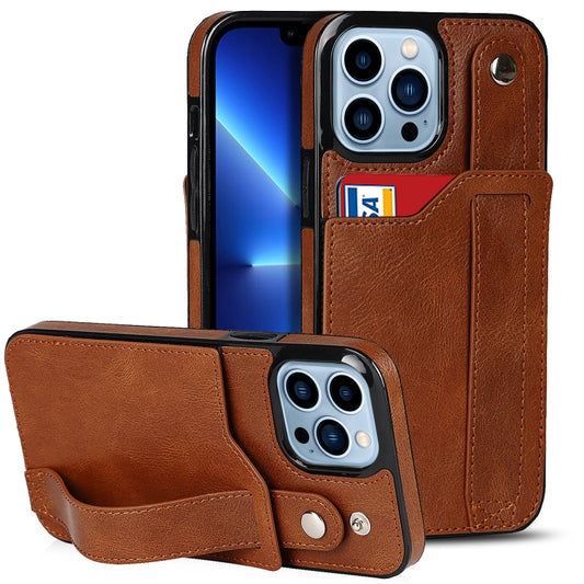 For iPhone 13 Pro Max Crazy Horse Texture Shockproof TPU + PU Leather Case with Card Slot & Wrist Strap Holder (Brown) - iPhone 13 Pro Max Cases by buy2fix | Online Shopping UK | buy2fix