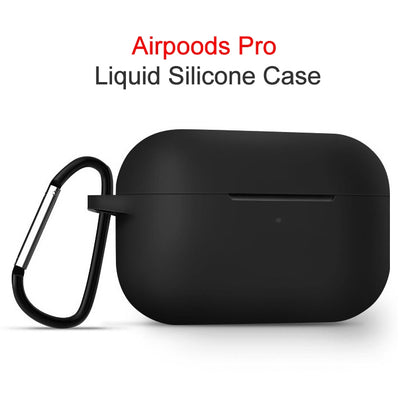 For AirPods Pro Silicone Wireless Earphone Protective Case Storage Box with Hook & Anti-drop Rope(Black+Black Inner Sticker) - For AirPods Pro by buy2fix | Online Shopping UK | buy2fix