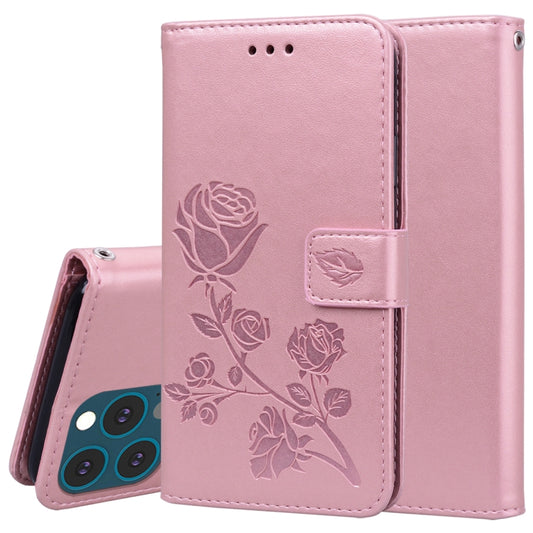 For iPhone 13 Pro Max Rose Embossed Horizontal Flip PU Leather Case with Holder & Card Slots & Wallet (Rose Gold) - iPhone 13 Pro Max Cases by buy2fix | Online Shopping UK | buy2fix