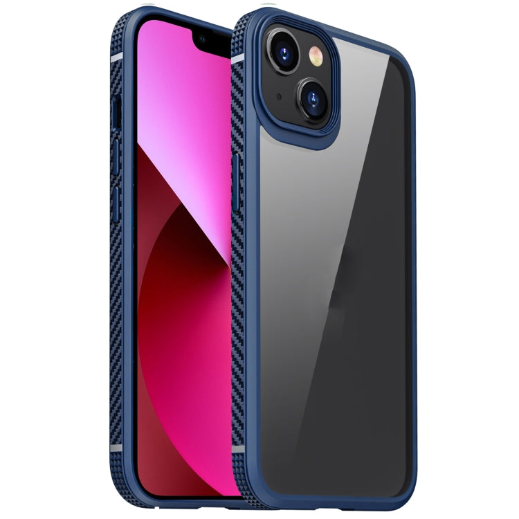 For iPhone 13 MG Series Carbon Fiber TPU + Clear PC Four-corner Airbag Shockproof Case(Blue) - iPhone 13 Cases by buy2fix | Online Shopping UK | buy2fix