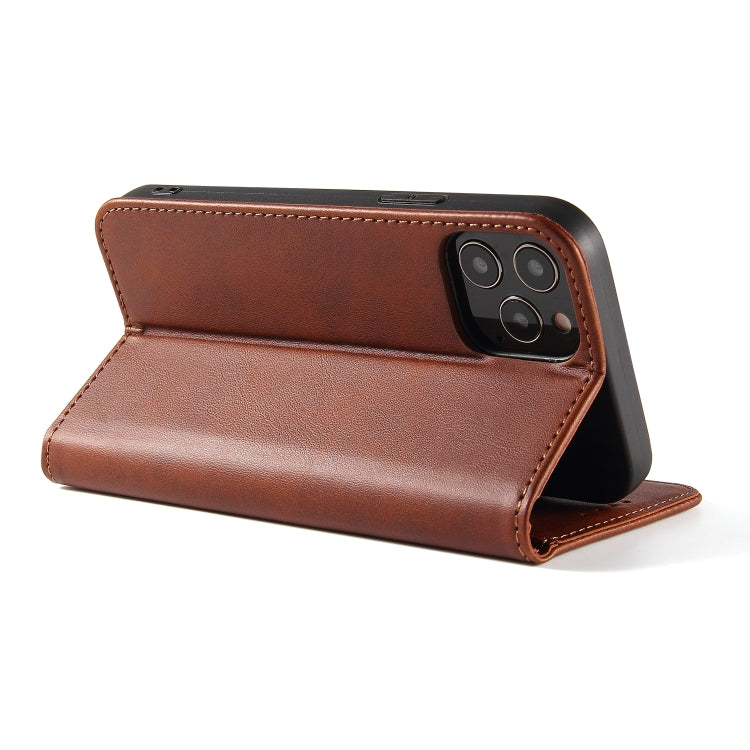 For iPhone 12 / 12 Pro Calf Texture Magnetic Horizontal Flip Leather Case with Holder & Card Slots & Wallet(Brown) - iPhone 12 / 12 Pro Cases by buy2fix | Online Shopping UK | buy2fix