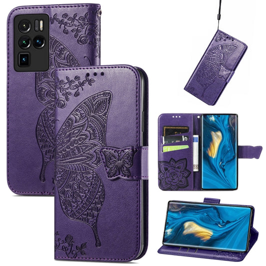 For ZTE Nubia Z30 Pro Butterfly Love Flower Embossed Horizontal Flip Leather Case with Holder & Card Slots & Wallet & Lanyard(Dark Purple) - ZTE Cases by buy2fix | Online Shopping UK | buy2fix