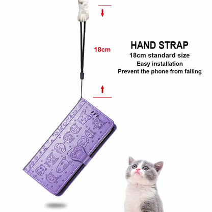 For Motorola Moto Edge 20 Lite Lovely Cat and Dog Embossing Pattern Horizontal Flip Leather Case , with Holder & Card Slots & Wallet & Cartoon Clasp & Lanyard(Purple) - Motorola Cases by buy2fix | Online Shopping UK | buy2fix