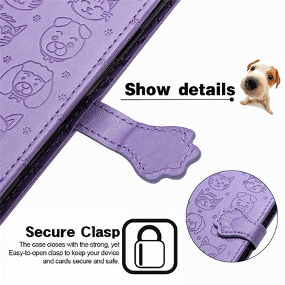 For Motorola Moto Edge 20 Lite Lovely Cat and Dog Embossing Pattern Horizontal Flip Leather Case , with Holder & Card Slots & Wallet & Cartoon Clasp & Lanyard(Purple) - Motorola Cases by buy2fix | Online Shopping UK | buy2fix