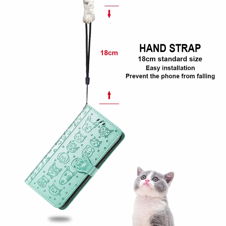 For Motorola Moto Edge 20 Lite Lovely Cat and Dog Embossing Pattern Horizontal Flip Leather Case , with Holder & Card Slots & Wallet & Cartoon Clasp & Lanyard(Green) - Motorola Cases by buy2fix | Online Shopping UK | buy2fix