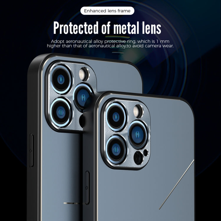 For iPhone 12 Pro Max R-JUST RJ-52 3-Line Style Metal TPU Shockproof Protective Case(Blue) - iPhone 12 Pro Max Cases by R-JUST | Online Shopping UK | buy2fix