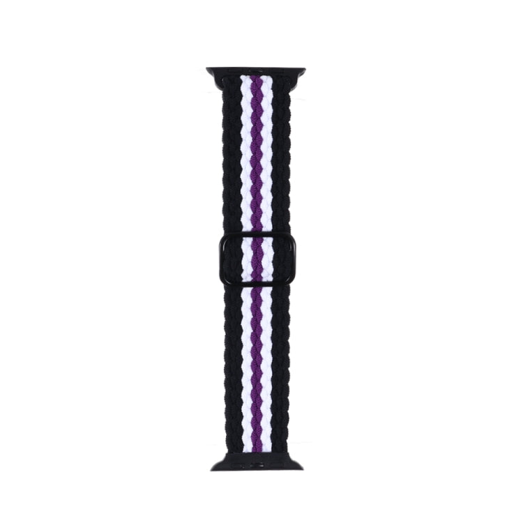 Adjustable Striped Woven Nylon Strap Watch Band For Apple Watch Series 9&8&7 41mm / SE 3&SE 2&6&SE&5&4 40mm / 3&2&1 38mm(Black White Purple) - Watch Bands by buy2fix | Online Shopping UK | buy2fix