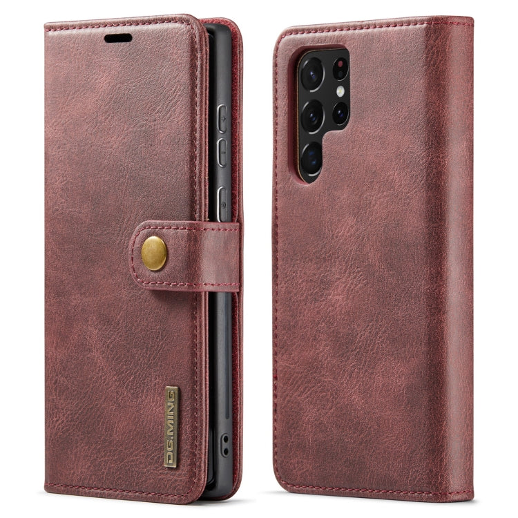 For Samsung Galaxy S22 Ultra 5G DG.MING Crazy Horse Texture Detachable Magnetic Leather Phone Case(Red) - Galaxy S22 Ultra 5G Cases by DG.MING | Online Shopping UK | buy2fix