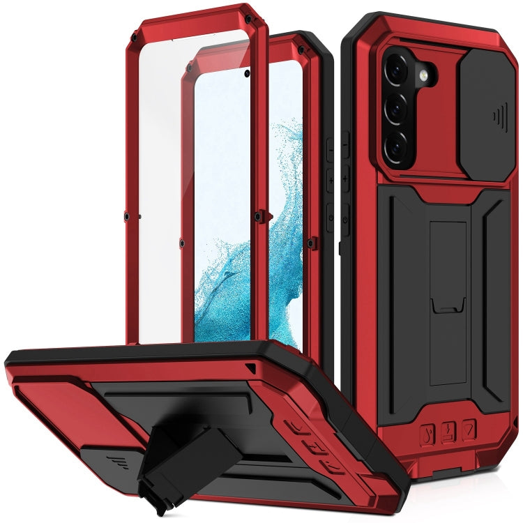 For Samsung Galaxy S22+ 5G R-JUST Sliding Camera Metal + Silicone Holder Phone Case(Red) - Galaxy S22+ 5G Cases by R-JUST | Online Shopping UK | buy2fix