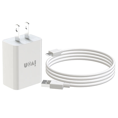 IVON AD-33 2 in 1 2.1A Single USB Port Travel Charger + 1m USB to USB-C / Type-C Data Cable Set, US Plug(White) - USB Charger by IVON | Online Shopping UK | buy2fix