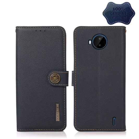 For Nokia C20 Plus KHAZNEH Custer Genuine Leather RFID Phone Case(Blue) - Nokia Cases by buy2fix | Online Shopping UK | buy2fix