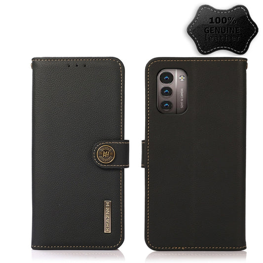 For Nokia G21 / G11 4G KHAZNEH Custer Genuine Leather RFID Phone Case(Black) - Nokia Cases by buy2fix | Online Shopping UK | buy2fix