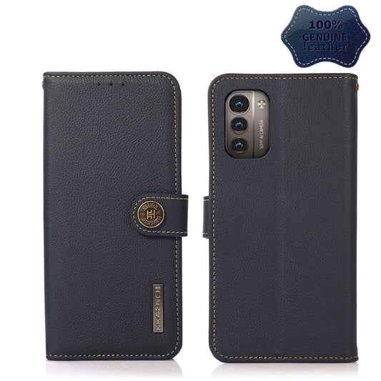 For Nokia G21 / G11 4G KHAZNEH Custer Genuine Leather RFID Phone Case(Blue) - Nokia Cases by buy2fix | Online Shopping UK | buy2fix