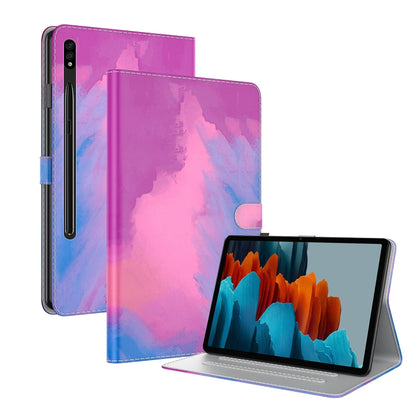 For Samsung Galaxy Tab S9 Watercolor Pattern Flip Leather Tablet Case(Purple Red) - Galaxy Tab S9 Cases by buy2fix | Online Shopping UK | buy2fix