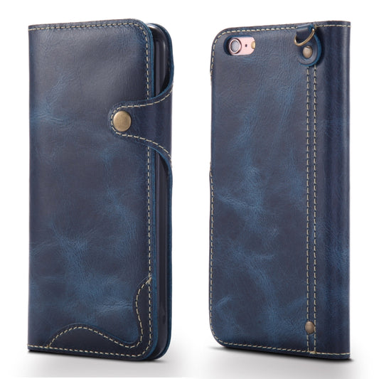 For iPhone 6 Denior Oil Wax Cowhide Magnetic Button Horizontal Flip Leather Case with Card Slots & Wallet(Dark Blue) - More iPhone Cases by Denior | Online Shopping UK | buy2fix