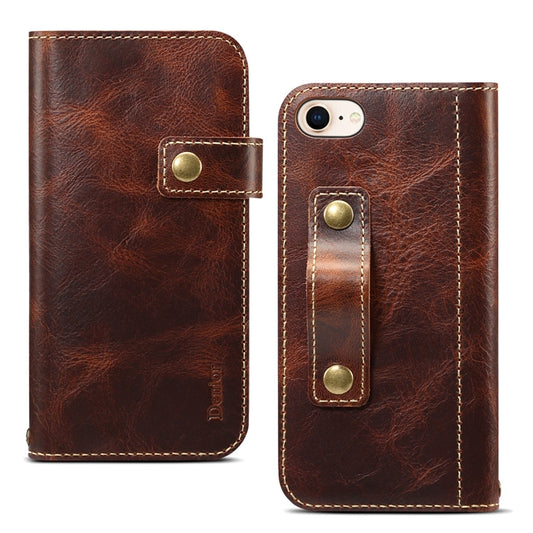 For iPhone 7 / 8 Denior Oil Wax Cowhide DK Magnetic Button Horizontal Flip Leather Case with Holder & Card Slots & Wallet(Brown) - More iPhone Cases by Denior | Online Shopping UK | buy2fix