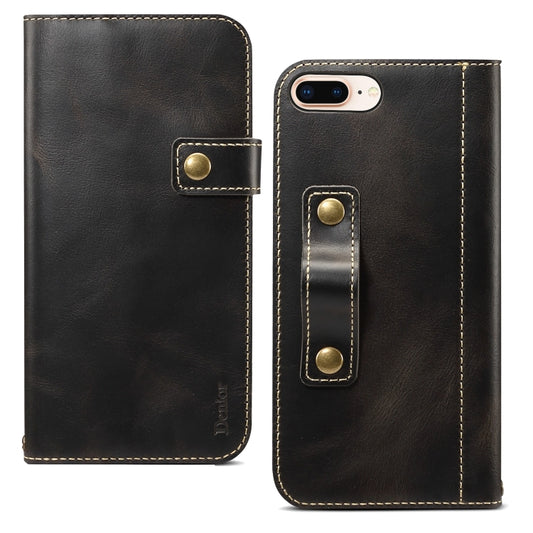 For iPhone 7 Plus / 8 Plus Denior Oil Wax Cowhide DK Magnetic Button Horizontal Flip Leather Case with Holder & Card Slots & Wallet(Black) - More iPhone Cases by Denior | Online Shopping UK | buy2fix