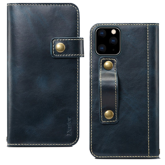 For iPhone 11 Pro Denior Oil Wax Cowhide DK Magnetic Button Horizontal Flip Leather Case with Holder & Card Slots & Wallet(Dark Blue) - iPhone 11 Pro Cases by Denior | Online Shopping UK | buy2fix