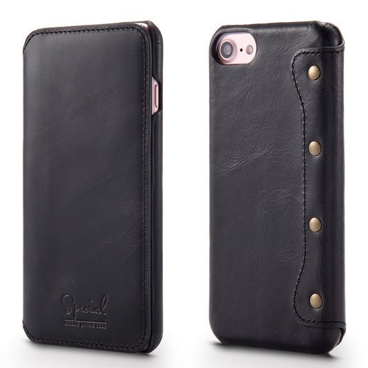 For iPhone 6s / 7 / 8 Denior Oil Wax Cowhide Simple Horizontal Flip Leather Case with Card Slots & Wallet(Black) - More iPhone Cases by Denior | Online Shopping UK | buy2fix