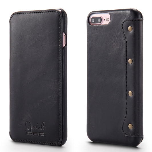 For iPhone 6 Plus / 7 Plus / 8 Plus Denior Oil Wax Cowhide Simple Horizontal Flip Leather Case with Card Slots & Wallet(Black) - More iPhone Cases by Denior | Online Shopping UK | buy2fix