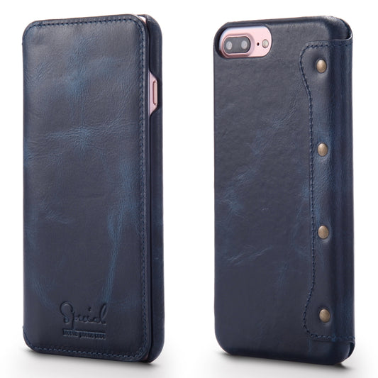 For iPhone 6 Plus / 7 Plus / 8 Plus Denior Oil Wax Cowhide Simple Horizontal Flip Leather Case with Card Slots & Wallet(Dark Blue) - More iPhone Cases by Denior | Online Shopping UK | buy2fix