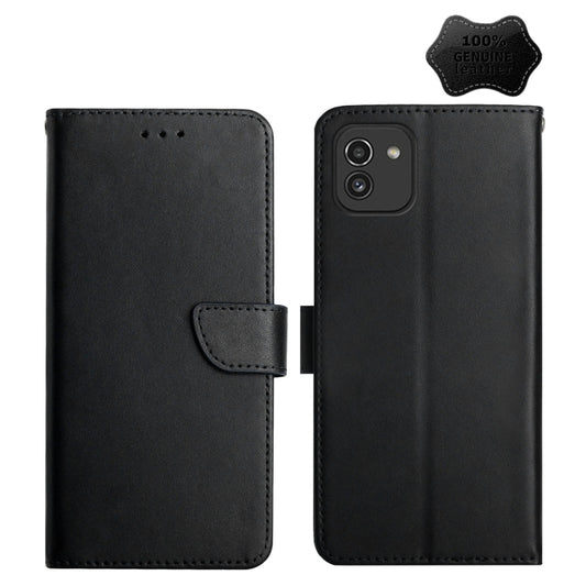 For Samsung Galaxy A03 166mm Genuine Leather Fingerprint-proof Horizontal Flip Phone Case(Black) - Galaxy Phone Cases by buy2fix | Online Shopping UK | buy2fix