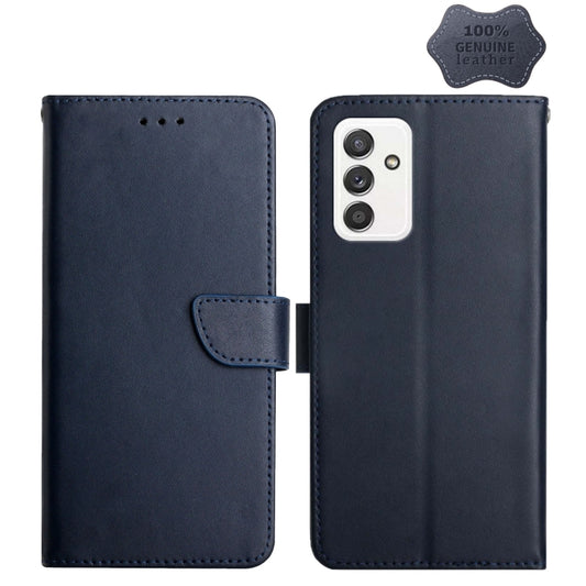 For Samsung Galaxy A82 Genuine Leather Fingerprint-proof Horizontal Flip Phone Case(Blue) - Galaxy Phone Cases by buy2fix | Online Shopping UK | buy2fix