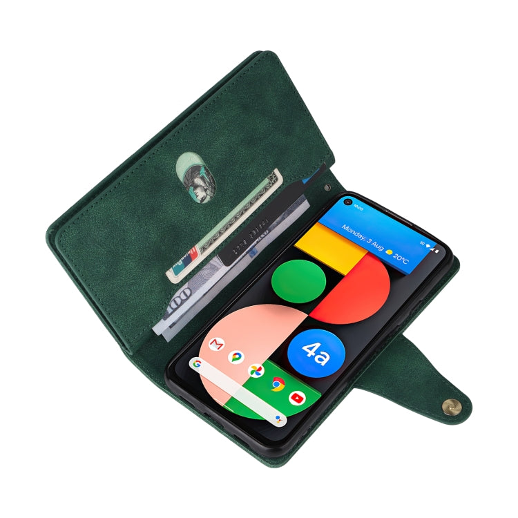 For Google Pixel 4A 5G Rivet Buckle 9 Cards Three Fold Leather Phone Case(Green) - Google Cases by buy2fix | Online Shopping UK | buy2fix