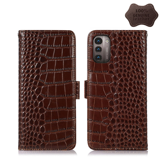 For Nokia G11 / G21 4G Crocodile Top Layer Cowhide Leather Phone Case(Brown) - Nokia Cases by buy2fix | Online Shopping UK | buy2fix