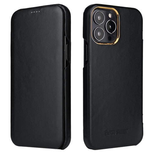 For iPhone 13 Fierre Shann Magnetic Genuine Leather Phone Case(Black) - iPhone 13 Cases by FIERRE SHANN | Online Shopping UK | buy2fix