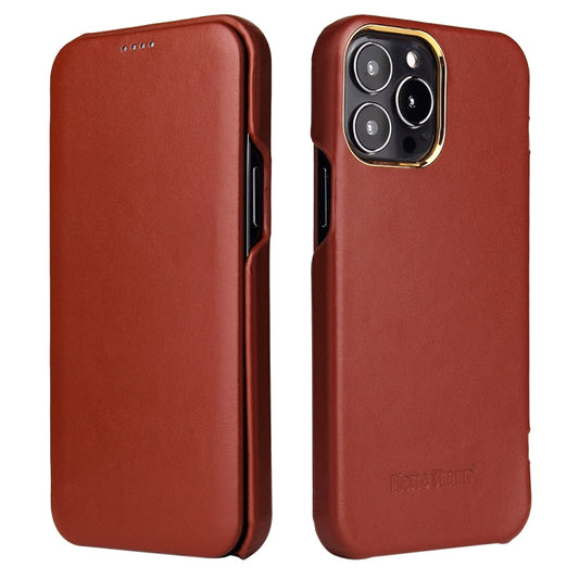 For iPhone 13 Pro Fierre Shann Magnetic Genuine Leather Phone Case (Brown) - iPhone 13 Pro Cases by FIERRE SHANN | Online Shopping UK | buy2fix