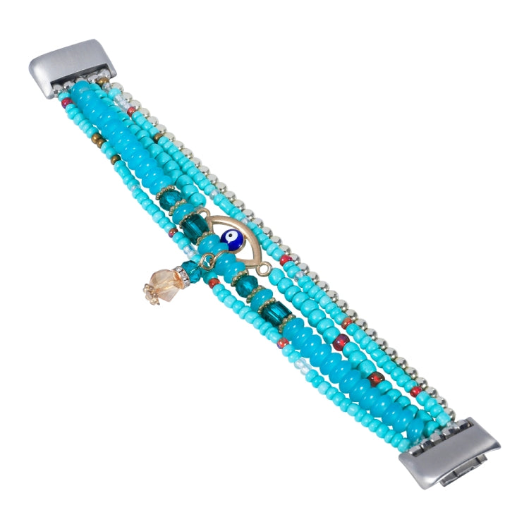 For Fitbit Charge 5 Eye Bead Chain Watch Band(Lake Blue) - Watch Bands by buy2fix | Online Shopping UK | buy2fix