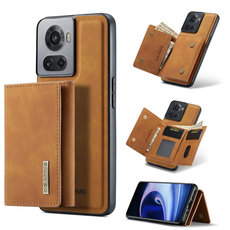 For OnePlus Ace/10R DG.MING M1 Series 3-Fold Multi Card Wallet + Magnetic Phone Case(Brown) - OnePlus Cases by DG.MING | Online Shopping UK | buy2fix