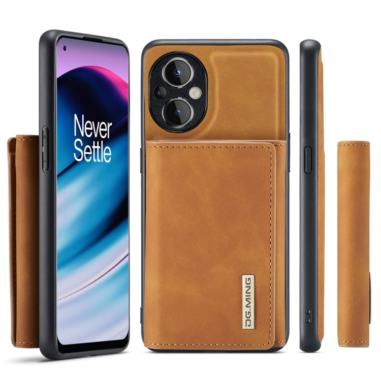 For OnePlus Nord N20 5G DG.MING M1 Series 3-Fold Multi Card Wallet + Magnetic Phone Case(Brown) - OnePlus Cases by DG.MING | Online Shopping UK | buy2fix