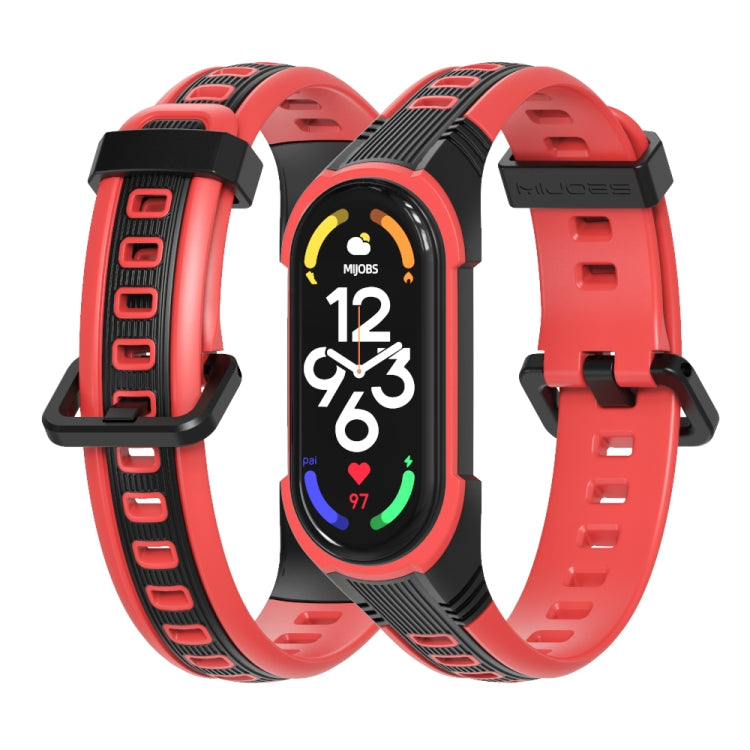 For Xiaomi Mi Band 5 / 6 / 7 MIJOBS Unibody Two-color Silicone Watch Band(Black Red) - Watch Bands by MIJOBS | Online Shopping UK | buy2fix