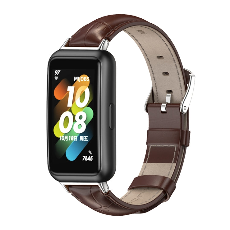 For Huawei Band 7 / 7 NFC MIJOBS Cowhide Leather Watch Band(Bamboo Joint Coffee Silver) - Watch Bands by MIJOBS | Online Shopping UK | buy2fix