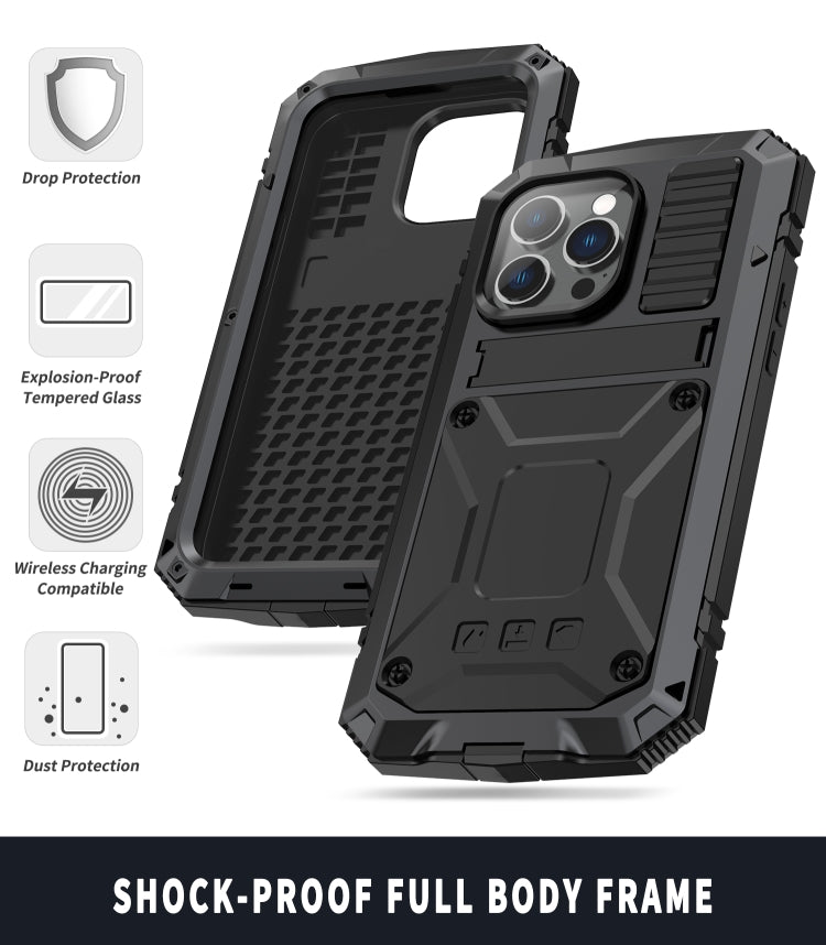 For iPhone 14 Pro R-JUST Shockproof Waterproof Dust-proof Case with Holder(Black) - iPhone 14 Pro Cases by R-JUST | Online Shopping UK | buy2fix