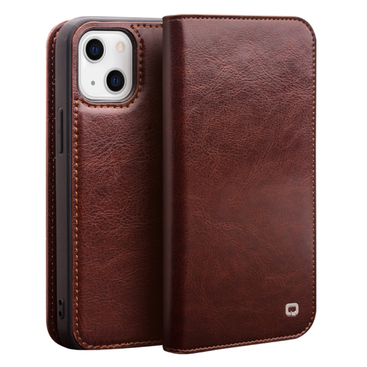 For iPhone 14 Plus QIALINO Horizontal Flip Leather Phone Case (Brown) - iPhone 14 Plus Cases by QIALINO | Online Shopping UK | buy2fix