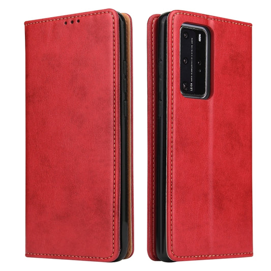 For Huawei P40 Fierre Shann PU Genuine Leather Texture Horizontal Flip Leather Case with Holder & Card Slots & Wallet(Red) - Huawei Cases by FIERRE SHANN | Online Shopping UK | buy2fix