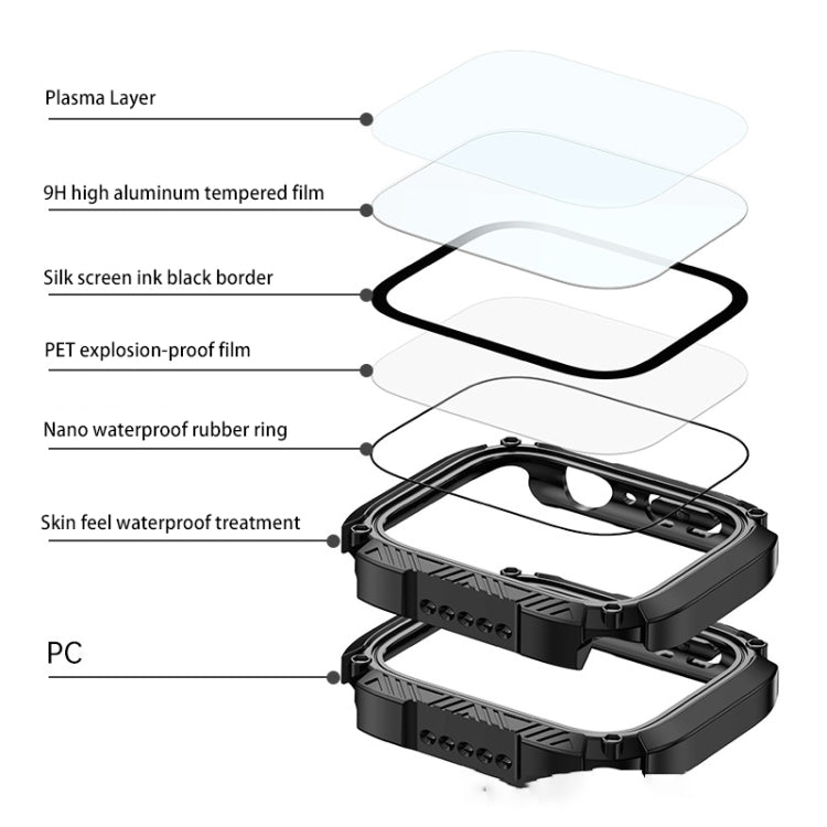 Screen Tempered Glass Film Armor Waterproof Watch Case For Apple Watch Series 8&7 41mm(Grey) - Watch Cases by buy2fix | Online Shopping UK | buy2fix