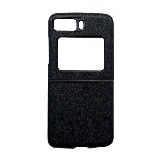 For Motorola Moto Razr 2022 Wood Texture PU Phone Case(Black) - Motorola Cases by buy2fix | Online Shopping UK | buy2fix