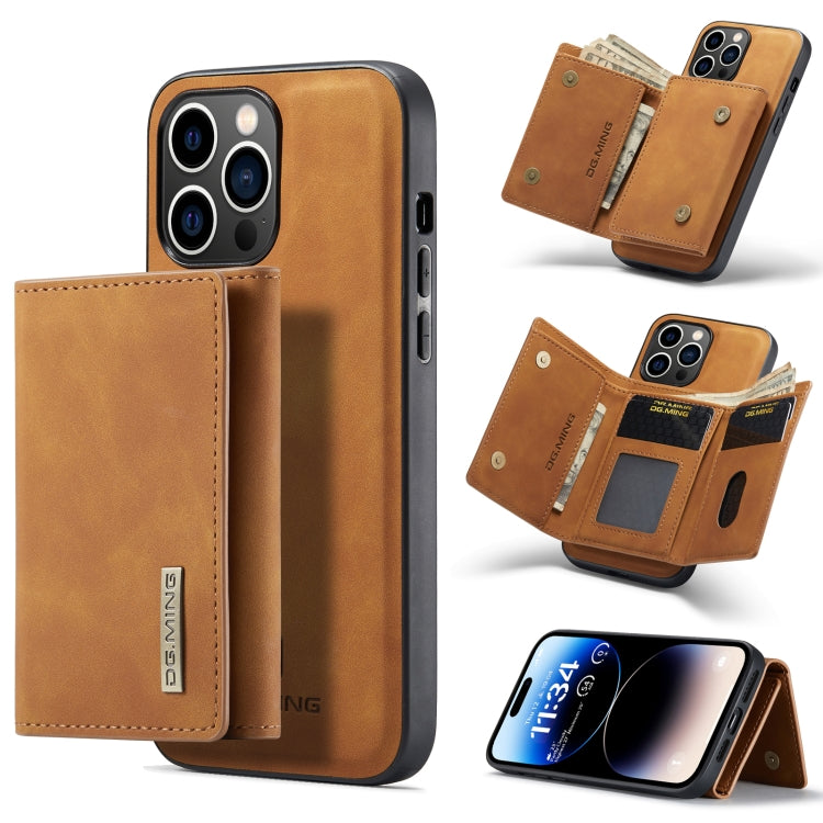 For iPhone 14 Pro DG.MING M1 Series 3-Fold Multi Card Wallet Leather Case(Brown) - iPhone 14 Pro Cases by DG.MING | Online Shopping UK | buy2fix