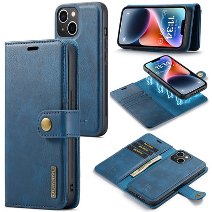 For iPhone 14 DG.MING Crazy Horse Texture Detachable Magnetic Leather Case(Blue) - iPhone 14 Cases by DG.MING | Online Shopping UK | buy2fix