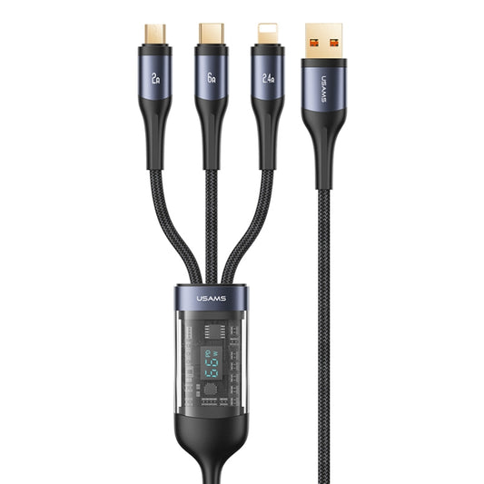 USAMS SJ582 U83 66W 3 in 1 Aluminum Alloy Transparent Digital Display Fast Charging Cable,Cable Length: 1.2m - Multifunction Cable by USAMS | Online Shopping UK | buy2fix