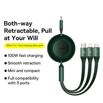 Baseus Bright Mirror 3 in 1 USB-C / Type-C 100W Telescopic Data Cable, Length: 1.2m(Dark Green) - Multifunction Cable by Baseus | Online Shopping UK | buy2fix