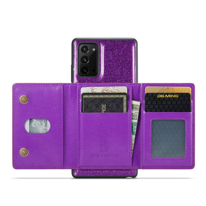 For Samsung Galaxy Note20 DG.MING M3 Series Glitter Powder Card Bag Leather Case(Dark Purple) - Galaxy Note20 Cases by DG.MING | Online Shopping UK | buy2fix