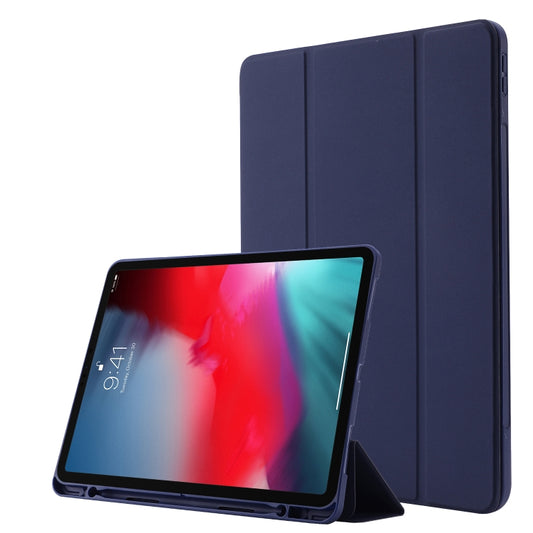 Skin Feel Pen Holder Tri-fold Tablet Leather Case For iPad Air 13 2024 / iPad Pro 12.9 2022 / 2021 / 2020 / 2018(Dark Blue) - iPad Pro 12.9 (2022/2021) Cases by buy2fix | Online Shopping UK | buy2fix