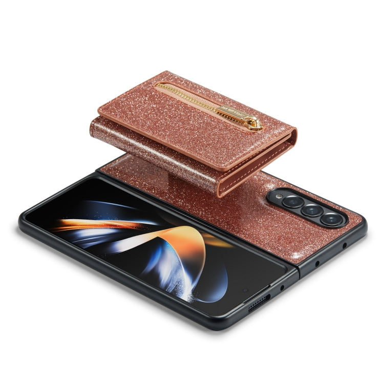 For Samsung Galaxy Z Fold3 5G DG.MING M3 Series Glitter Powder Card Bag Leather Case(Rose Gold) - Galaxy Phone Cases by DG.MING | Online Shopping UK | buy2fix